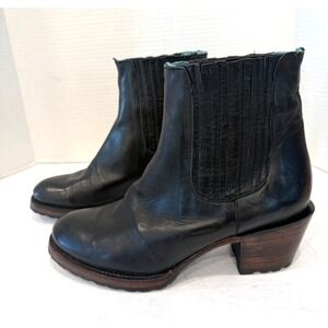 Untitled Vintage Black Leather Stacked Heel Pleated Chelsea Ankle Boots Sz 8